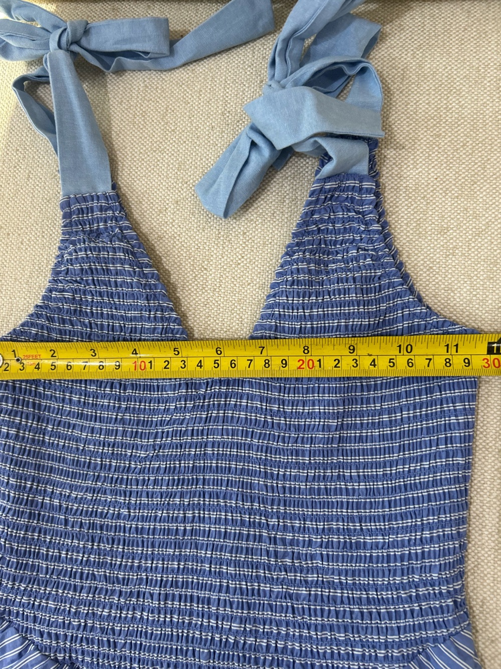 Altar'd State Blue Cowgirl Smocked Striped Tie Strap Midi Dress Size XS NWT - Picture 8 of 9